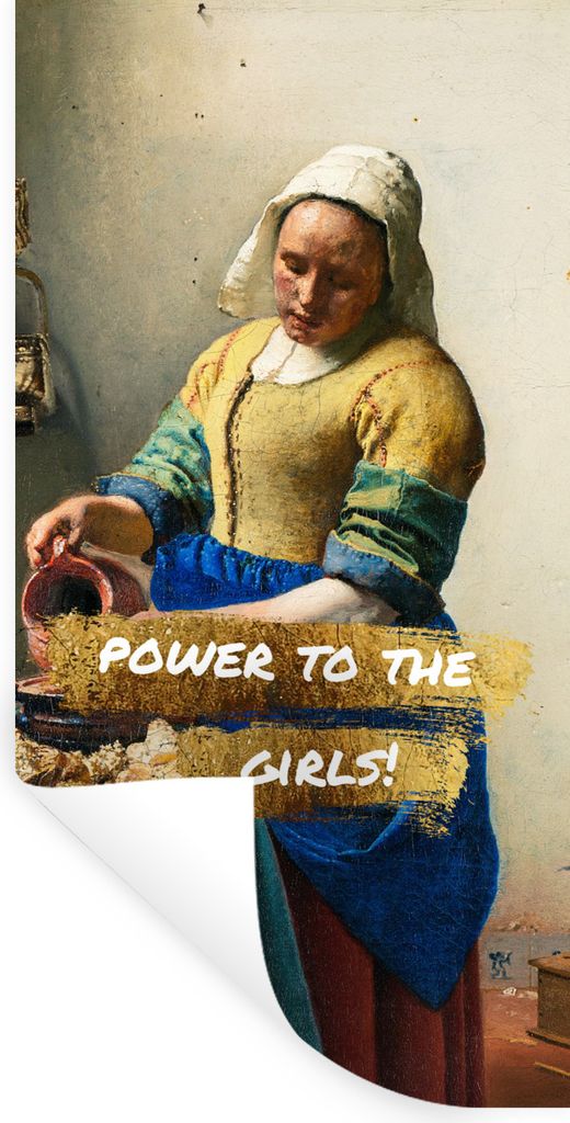 MuchoWow Wandtattoo Wandsticker Wandaufkleber Milchmädchen - Gold - Zitate - Gemälde - Alte Meister 40x80 cm Selbstklebend und Repositionierbar...