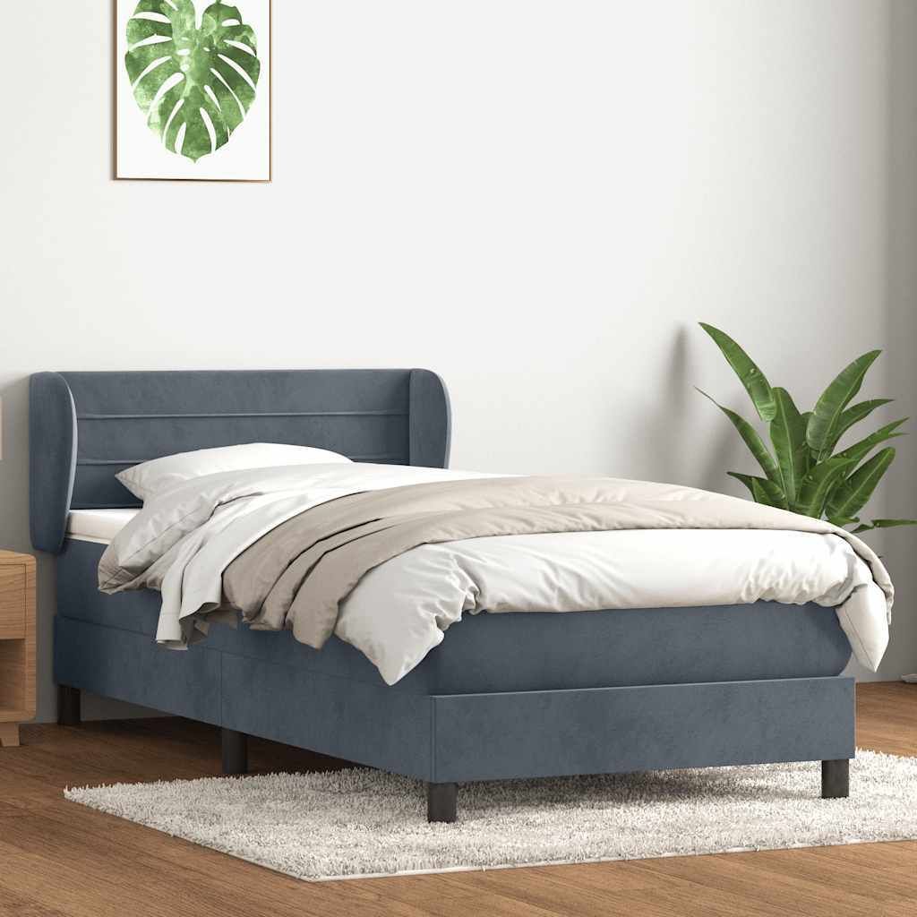 Boxspringbett mit Matratze Dunkelgrau 90x220 cm Samt, Klassische Betten Design Möbel