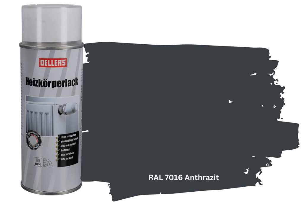 OELLERS Heizkörperlack bewährt Spray RAL 7016 Anthrazit – 400 ml Sprühlack glänzend | Hitzebeständig, für Heizkörper