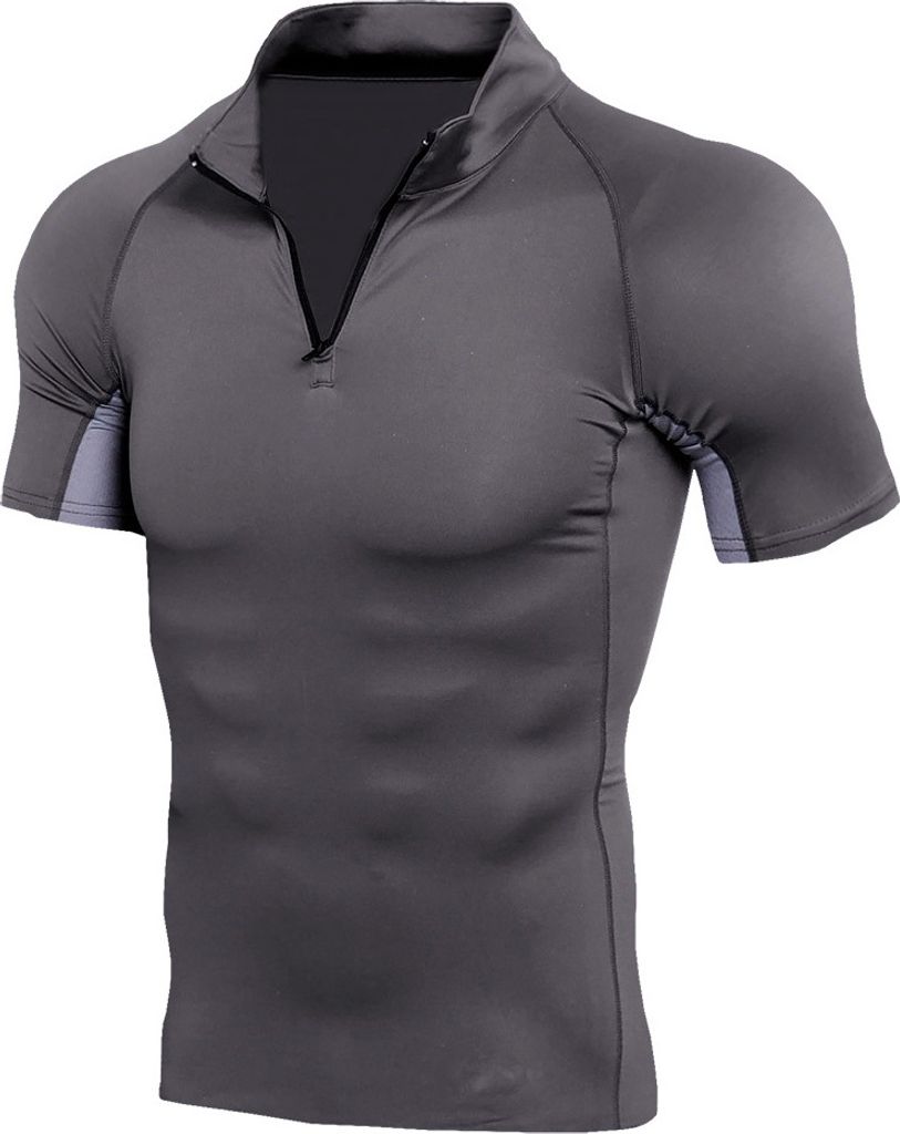 ASKSA Herren T Shirt Kurzarm Atmungsaktiv Schnelltrocknendes Funktionsshirt Fitnessshirt, Grau, L