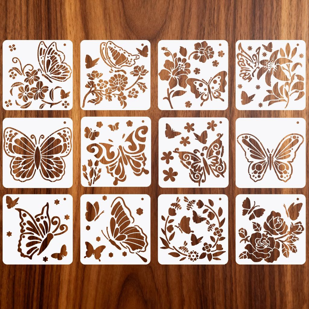 12 Stück Malvorlagen Wiederverwendbare Schablonen Bastelvorlagen Zeichenschablonen Schablonen Zum Malen Für Heimdekoration Basteln Scrapbooking 1...