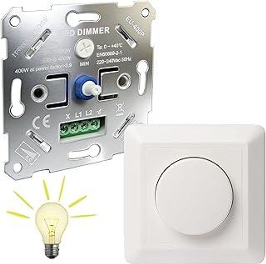 HOSSOM Dimmer für led lampen,LED Dimmer Schalter, Drehdimmer Unterputz Dimmschalter für Dimmbare LEDs/Halogen 5-400W, LED Dimmer 230V, inkl. Dimm...