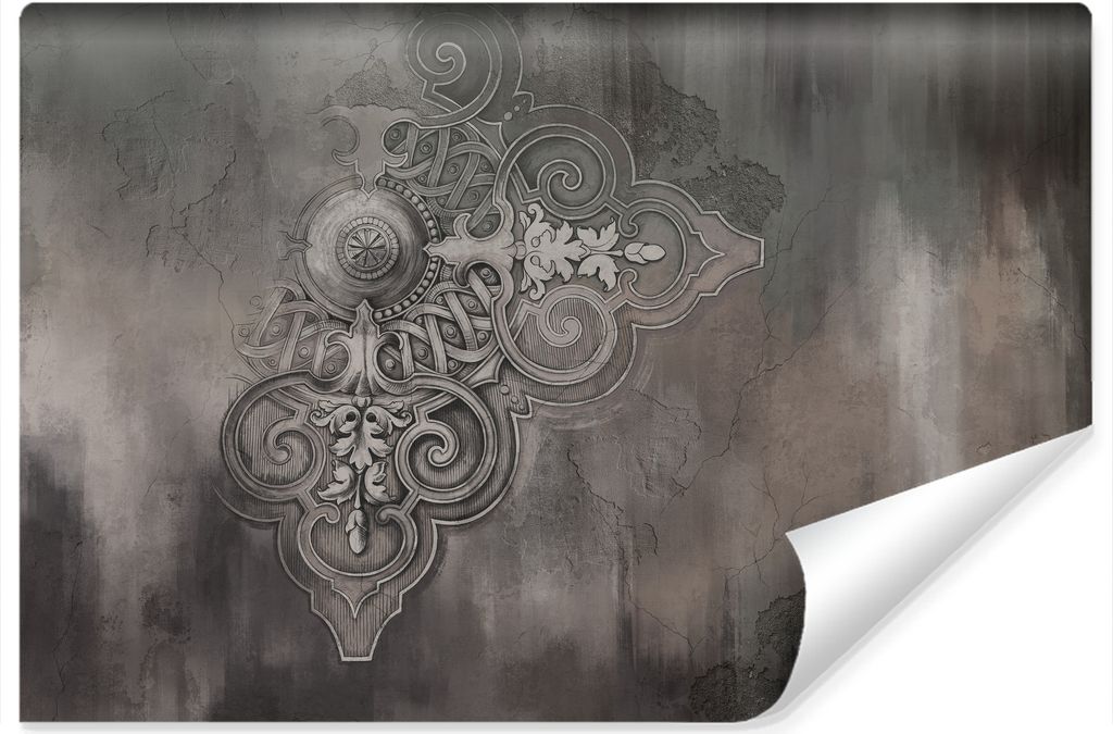 Muralo Selbstklebende Fototapete ORNAMENTE Beton Abstraktion Retro für Wohnzimmer Br. 368cm x Hö. 280cm