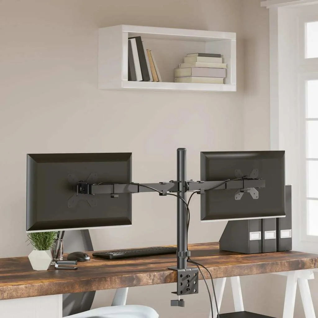 vidaXL Support de table pour 2 écrans Noir en Acier VESA 75/100 mm - 4