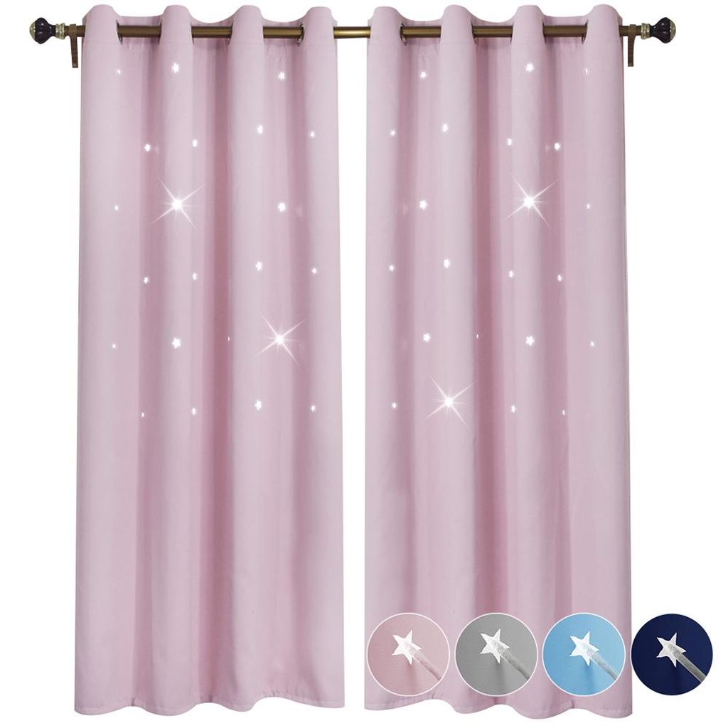 1 Stück Vorhang Aushöhlung 132x183cm Sterne Gardine Blickdicht Ösenvorhang für Wohnzimmer Kinderzimmer Schlafzimmer, Pink