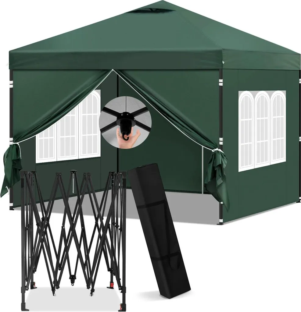 Tente pliante robuste contre vent et pluie - Tonnelle 3x3m verte Oxford