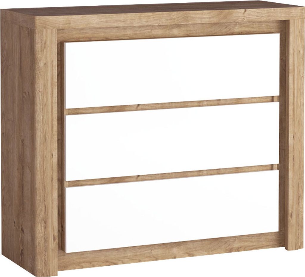 MIRJAN24 Kommode Livinio L-6, Sideboard mit LED Beleuchtung, Stilvoll Wohnzimmer Highboard (Farbe: Ribbec / Weiß Hochglanz)