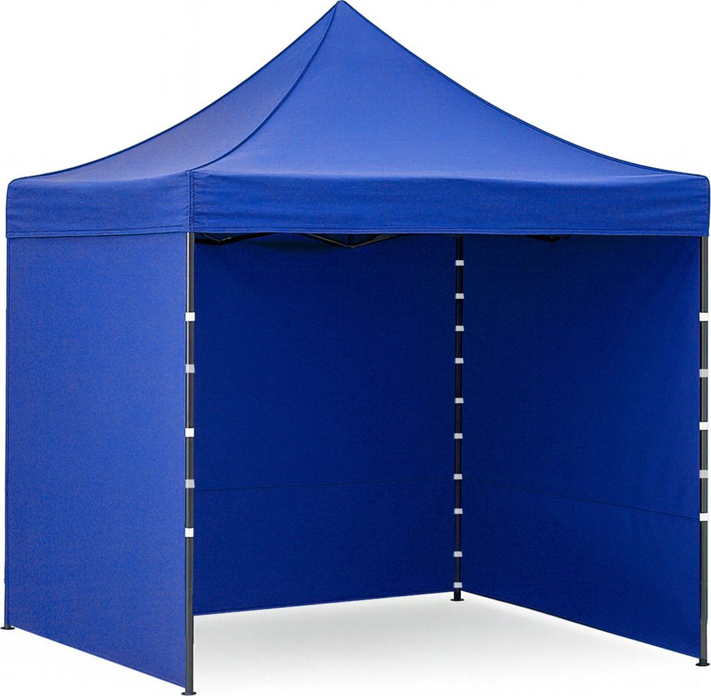 A blue pop-up canopy tent shown from a three-quarter front view.
