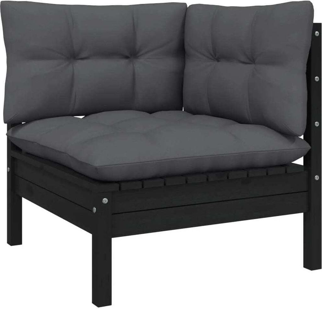 "2026 Promotion" Garten-Ecksofa mit Kissen in Schwarz Massivholz Kiefer - Gartenstühle CC27213
