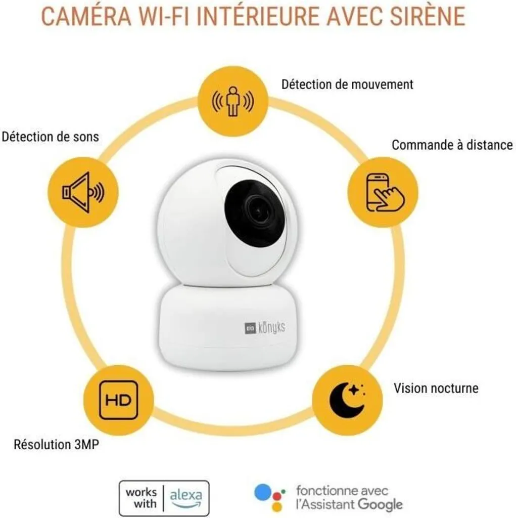 Caméra intérieure Wi-Fi Konyks Camini 2 avec Détection de Mouvement