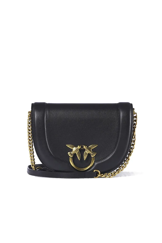 Petit sac bandoulière rond Pinko Love Click Mini cuir noir A0215865 luxe