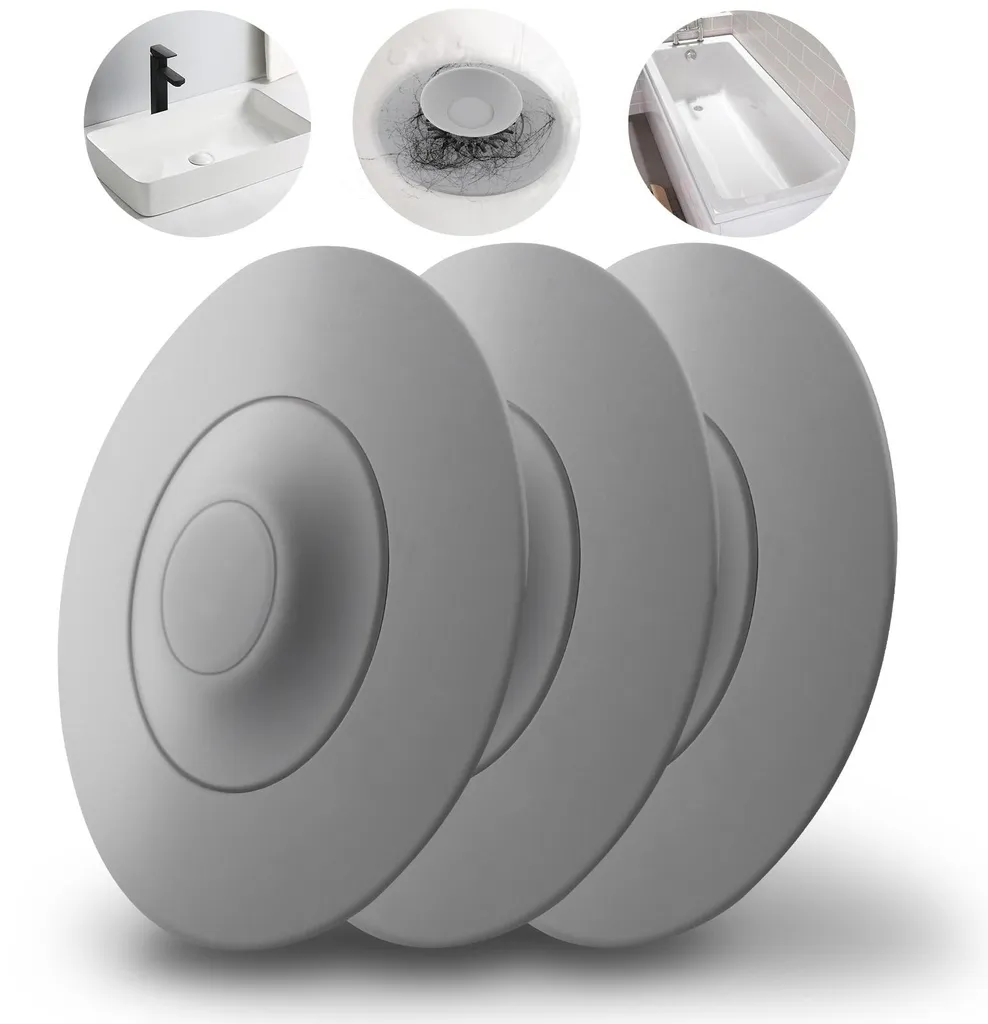 Bouchon d'évacuation universel silicone gris avec filtre à cheveux lot de 3