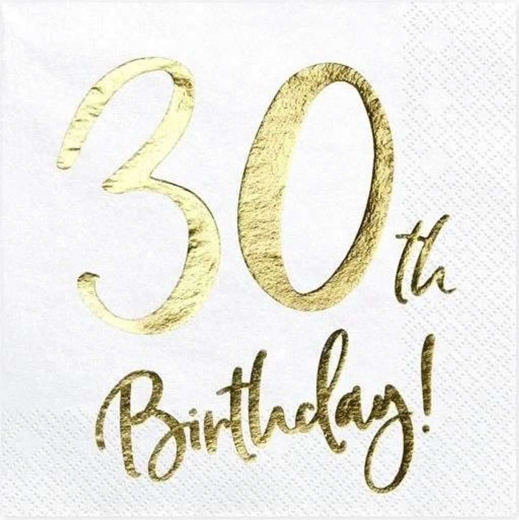 Serwetki 30th Birthday, biały, 33x33cm (1 op. / 20 szt.) Zdjęcie produktu 