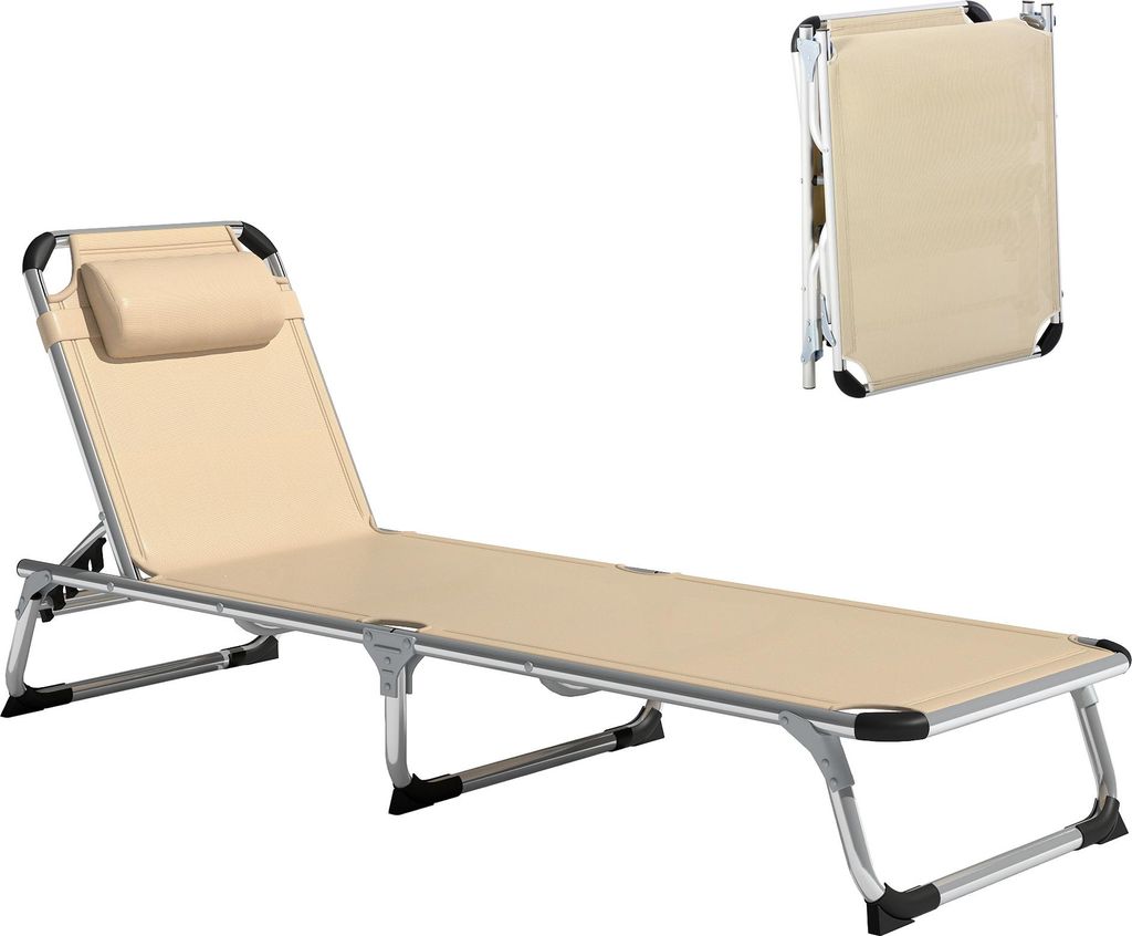 Sonnenliege faltbar Gartenliege mit Kopfkissen ergonomisch Relaxliege mit 4-stufig verstellbaren Rš¹ckenlehne Alu bis 120 kg belastbar fš¹r Gar...