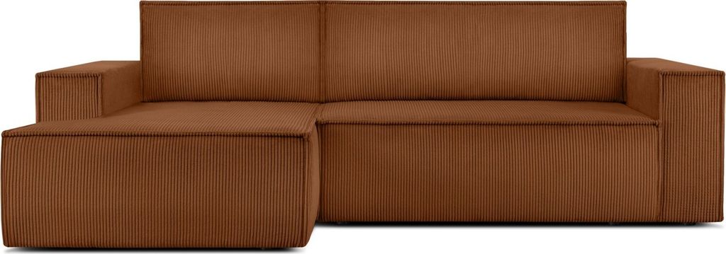 KONSIMO Ecksofa links in Pet Friendly Cord-Stoff mit Schlaffunktion "NAPI" ,rot, Kordstoff, Modern, 262x88x148cm