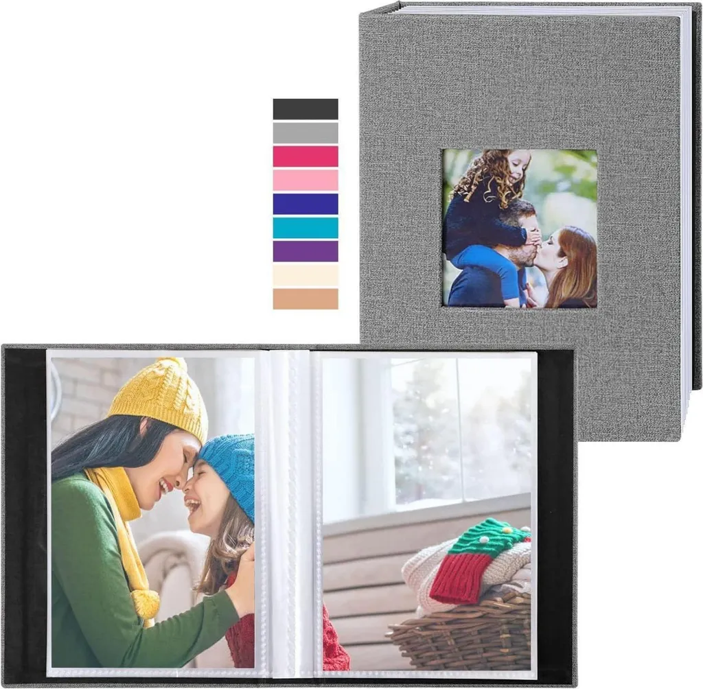 Regalo Perfetto: Set 2 Album Fotografici Lino Grigio 10x15 Tasche