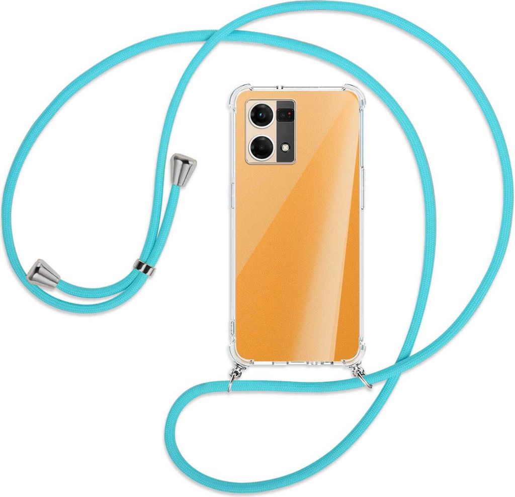 Handykette Backcover-Schutzhülle mit Band (Metall silberfarben) für Oppo Reno7 4G, Oppo F21 Pro 4G - türkis