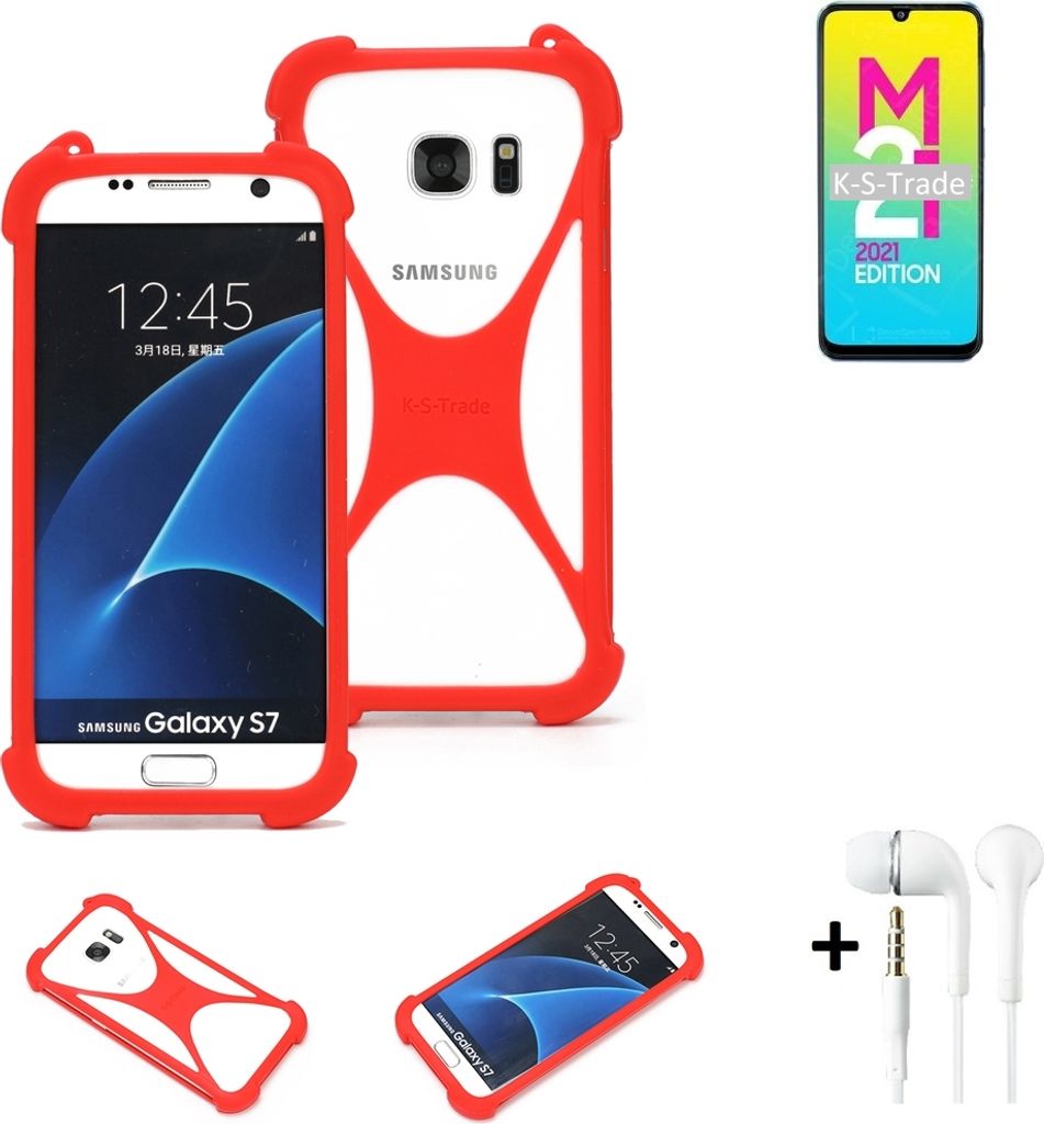 Handy-hülle + Kopfhörer kompatibel mit Samsung Galaxy M21 2021 Schutz-hülle Bumper Silikon Schutz Hülle Cover Case Silikoncase Silikonbumper TPU