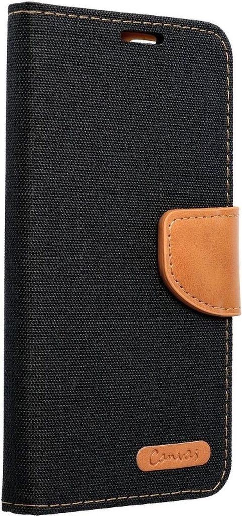 Elegante Buch-Tasche Hülle Fancy "Canvas"Book-Style Kartenfächer Wallet Schale für Samsung Galaxy A04s Schwarz