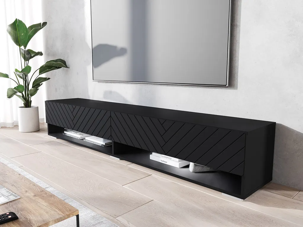 Banc TV 180 cm avec LED Multicolore - Buffet Multimédia Noir Graphite - 3