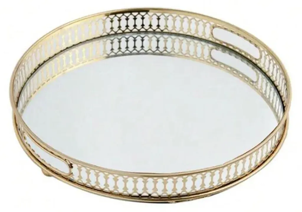 Coupe de rangement ronde en métal doré et verre Ø25cm pour bijoux