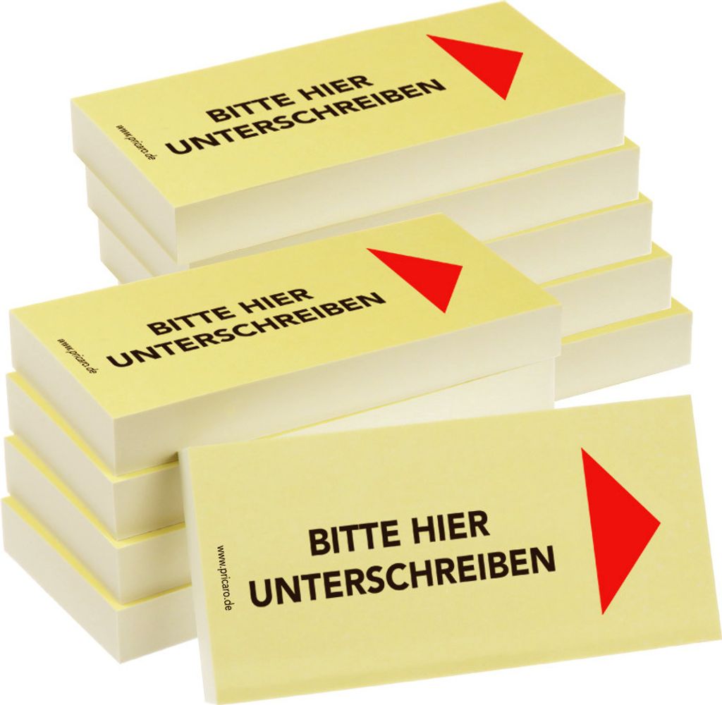 PRICARO Haftnotizen "Bitte hier unterschreiben", Pfeil rechts, 100 Blatt, 10 Stück