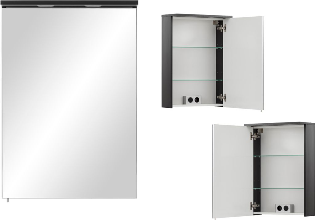 Badezimmer Spiegelschrank inkl. LED Beleuchtung SARAY-80 in schwarz, B/H/T: 50,5/72,5/16 cm