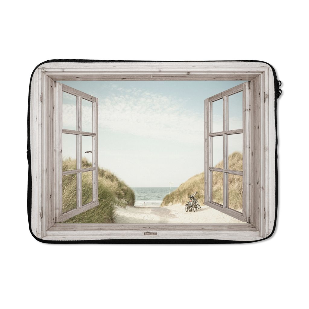 MuchoWow Laptop Hülle 14 ZollAussicht - Strand - Fahrrad Laptoptasche - Laptoptasche - Stoßsicher - Schutzhaube