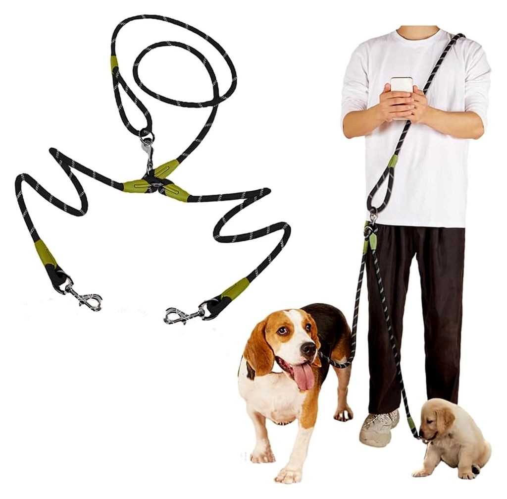 Doppelte Hundeleine, Freihändige Hundeleine, Crossbody-Leine für das Laufen und Spazierengehen, reflektierendes Nylon, strapazierfähig, für gro...