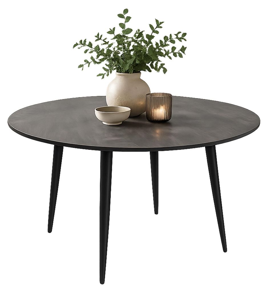 Elyas runder Esstisch Ø 100 cm H 76 cm Marmoroptik Schwarz mit Metallgestell