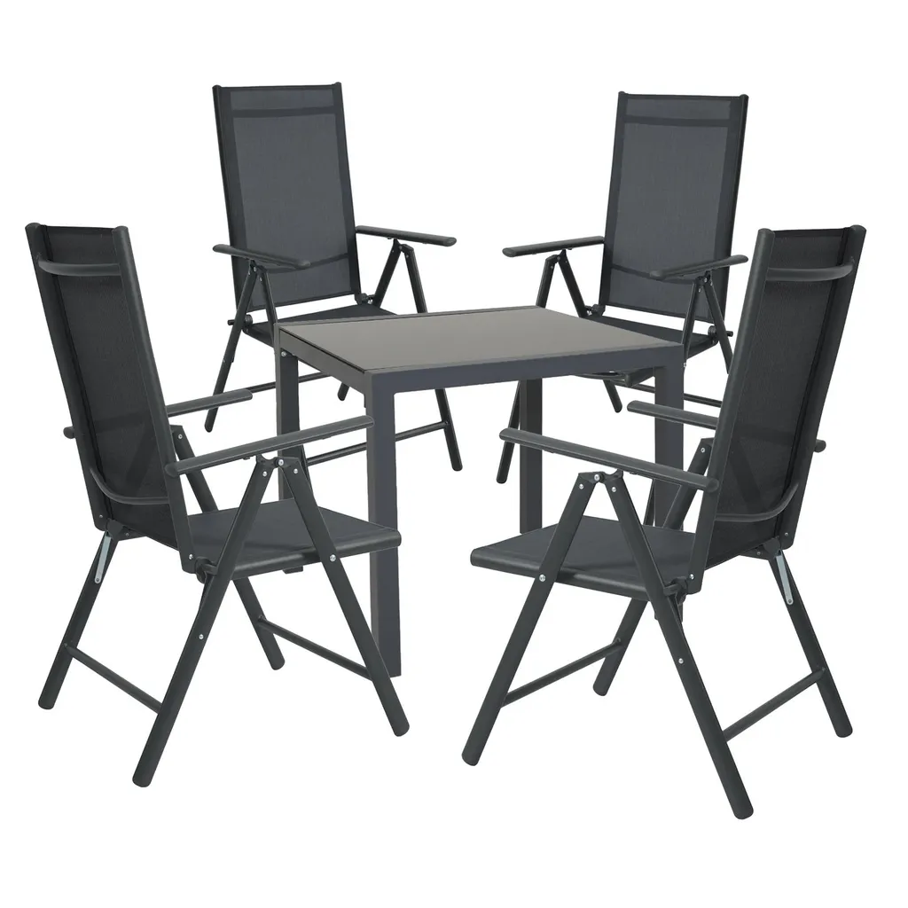 Table et 4 Chaises de Jardin SVITA Métal Pliable Anthracite Gain de Place