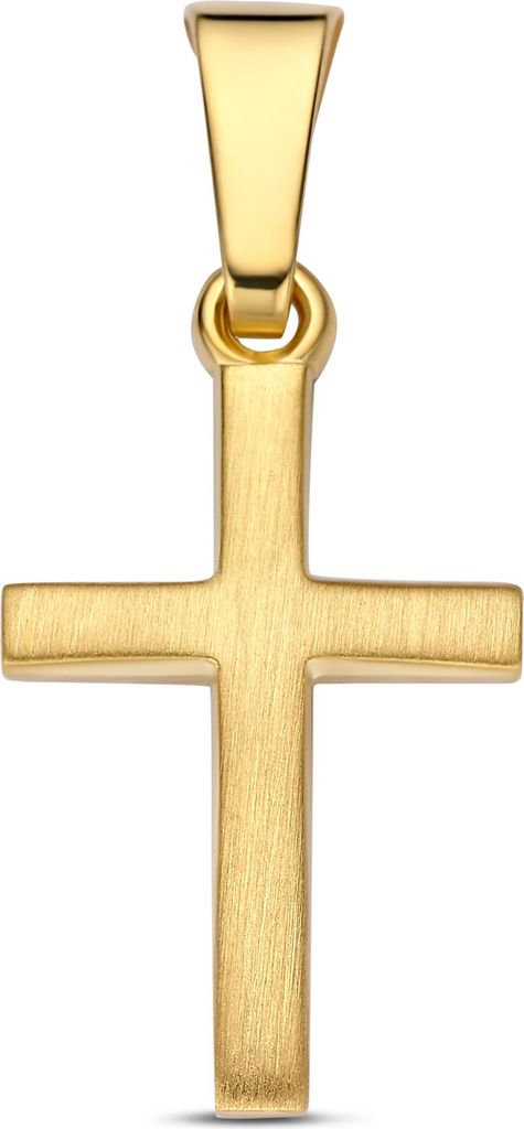 9NBG-1002 - New Bling - Massief kruis hanger satijn finish - 14kt geelgoud - 20 x 9.1 mm