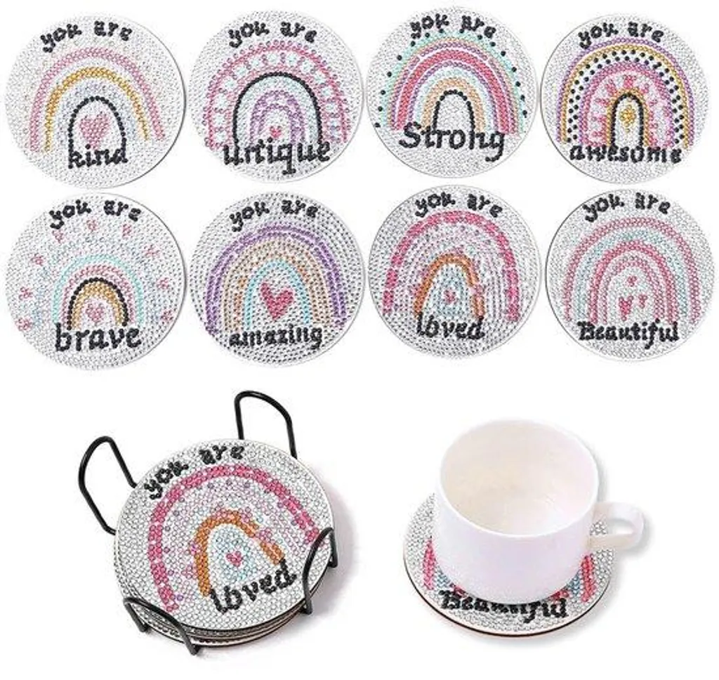 Dessous de verre arc-en-ciel ronds de 10 cm - Set de 8 pour l'apéritif