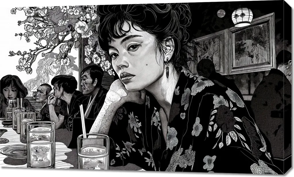 Tableau pour Salon Zen Kimono Noir 100x60 cm - Ambiance Japonaise