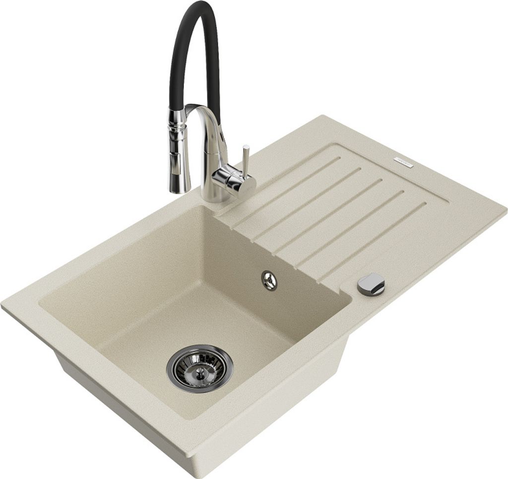 Mexen Pablo 1 Becken-Granitspüle mit Abtropffläche und Mischbatterie Aster, Beige - 6510-69-73450-07-B