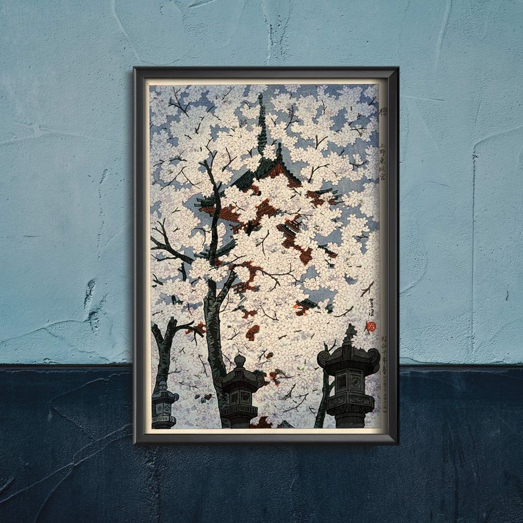 Poster - Canvas - Leinwand - 29,7 cm x 42 cm - Blühende Kirsch Tempel