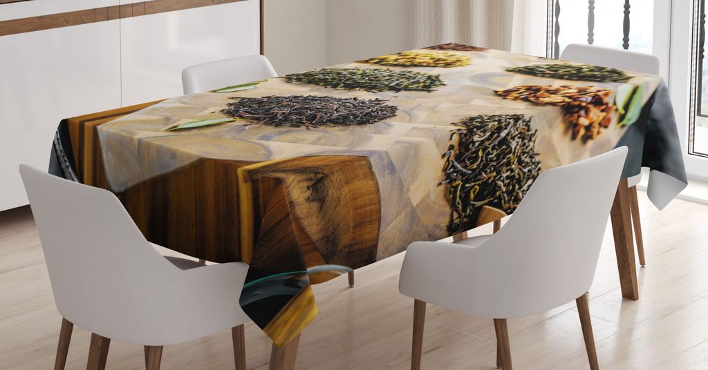 ABAKUHAUS Kraut Tischdecke, Gewürze auf Holzschneidebrett, Druck mit Klaren Farben ohne Verblassen Waschbar für innen oder Außen Bereich, 140 x ...