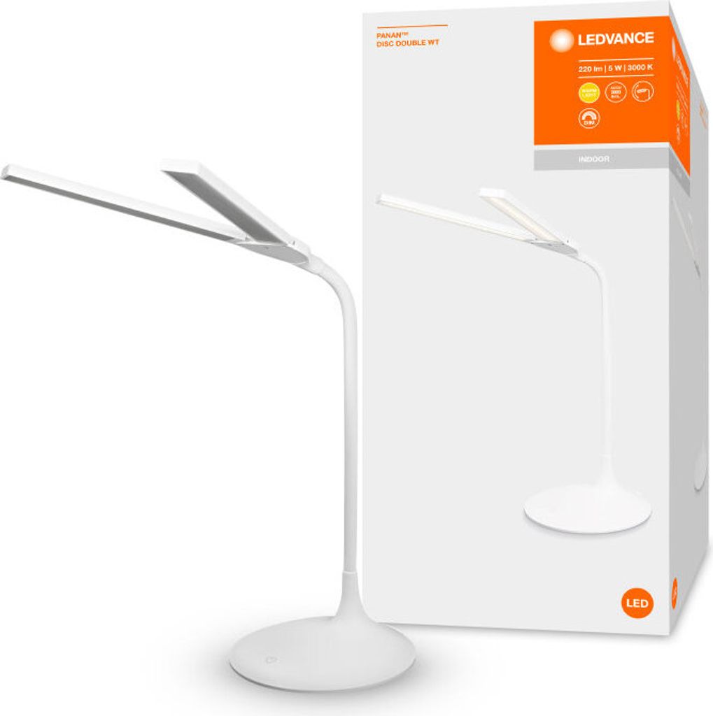 Ledvance LED Akku Schreibtischlampe Panan Disc Double Weiß Produktbild 