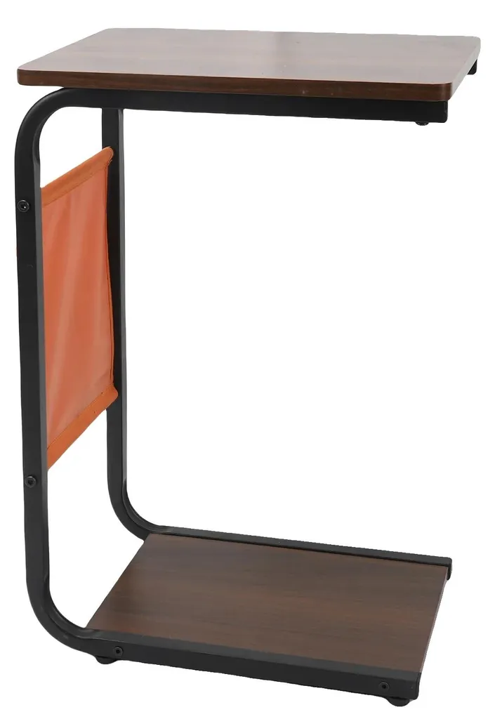 Table basse en C avec double tablette marron effet bois modèle Loft