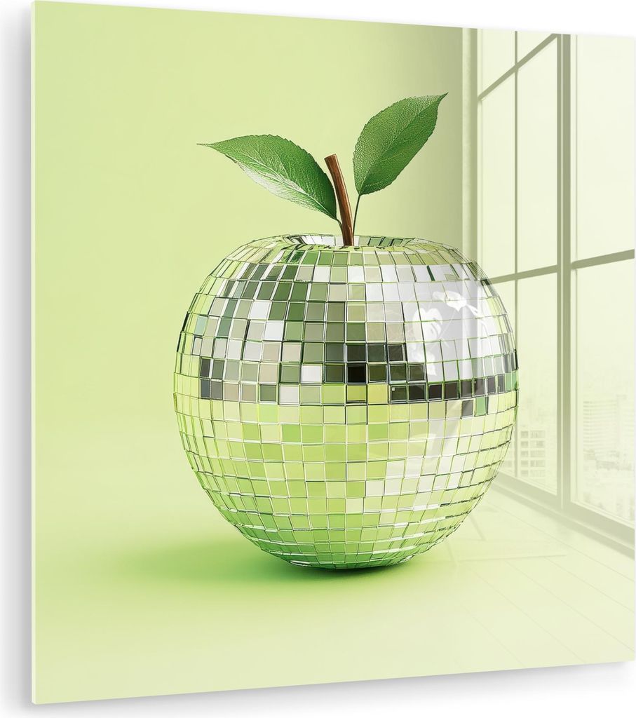MuchoWow Glasbilder - Bilder auf Wandbild - Foto auf Glas Grün - Disco - Dekoration - Apfel 50x50 cm Wanddekoration aus Glas - Acrylglasbild - Acr...