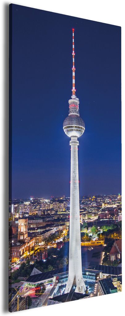 Wallario Premium Leinwandbild Fernsehturm Berlin bei Nacht in Größe 60 x 150 cm