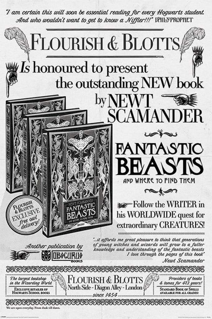 Poster phantastische tiere die verbrechen von grindelwald flourish & blotts