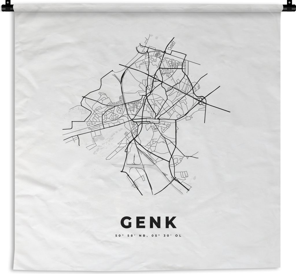 MuchoWow Wandteppich Wandbehang Belgien - Genk - Stadtplan - Karte - Schwarz und weiß - Karte 90x90 cm Tapisserie Dekoration Wandtuch - Wandaufh...