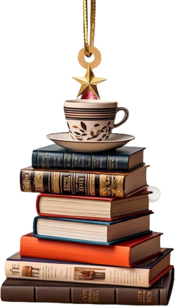 Weihnachtsbaum-Hängedekoration, Acryl, Baumform, Bücherregal-Anhänger, Buch gestapelt, Auto-Rückspiegel-Ornament für Baumdekoration