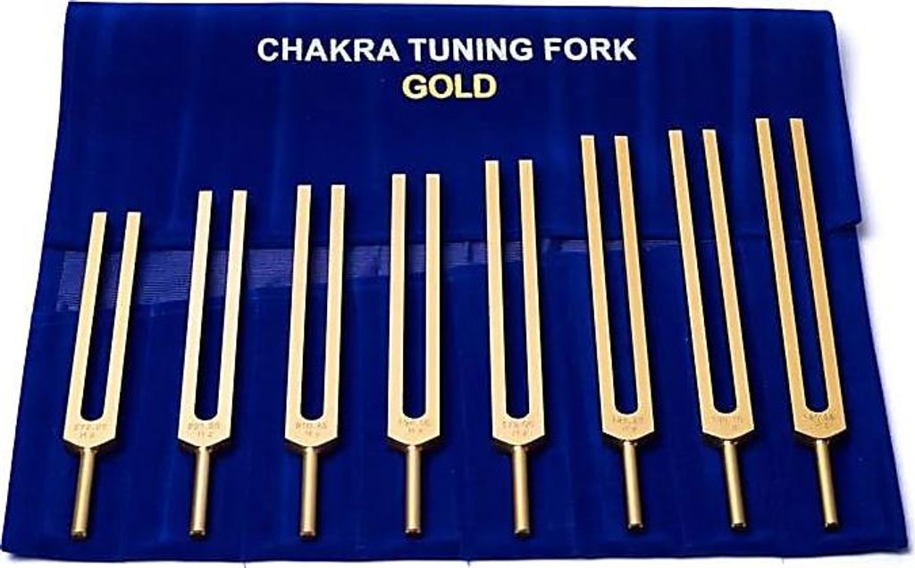 Stimmgabeln 8 Chakren, goldfarben, unbeschwert – 43 x 29 cm