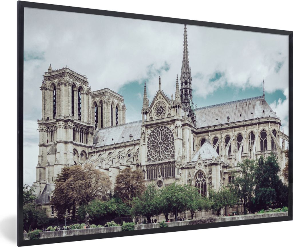 MuchoWow MuchoWow Gerahmtes Poster Blick auf die Kathedrale Notre-Dame in Paris 60x40 cm - Poster mit zchwarzem Bilderrahmen - Printing - Wandd...