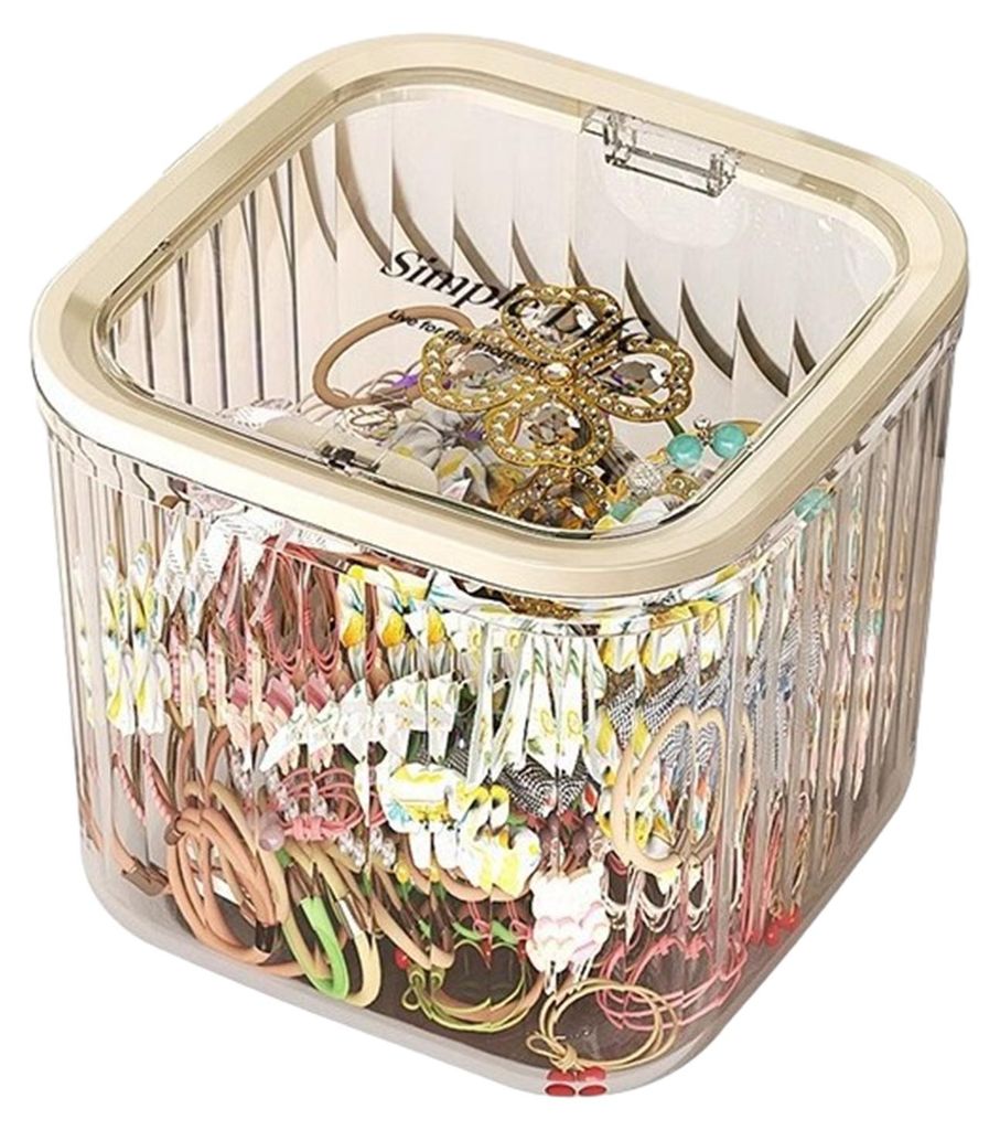 Aufbewahrungsbox mit Druckverschlussdeckel, staubabweisend, aus robustem Kunststoff, großes Fassungsvermögen, ideal für Haaraccessoires und Schm...