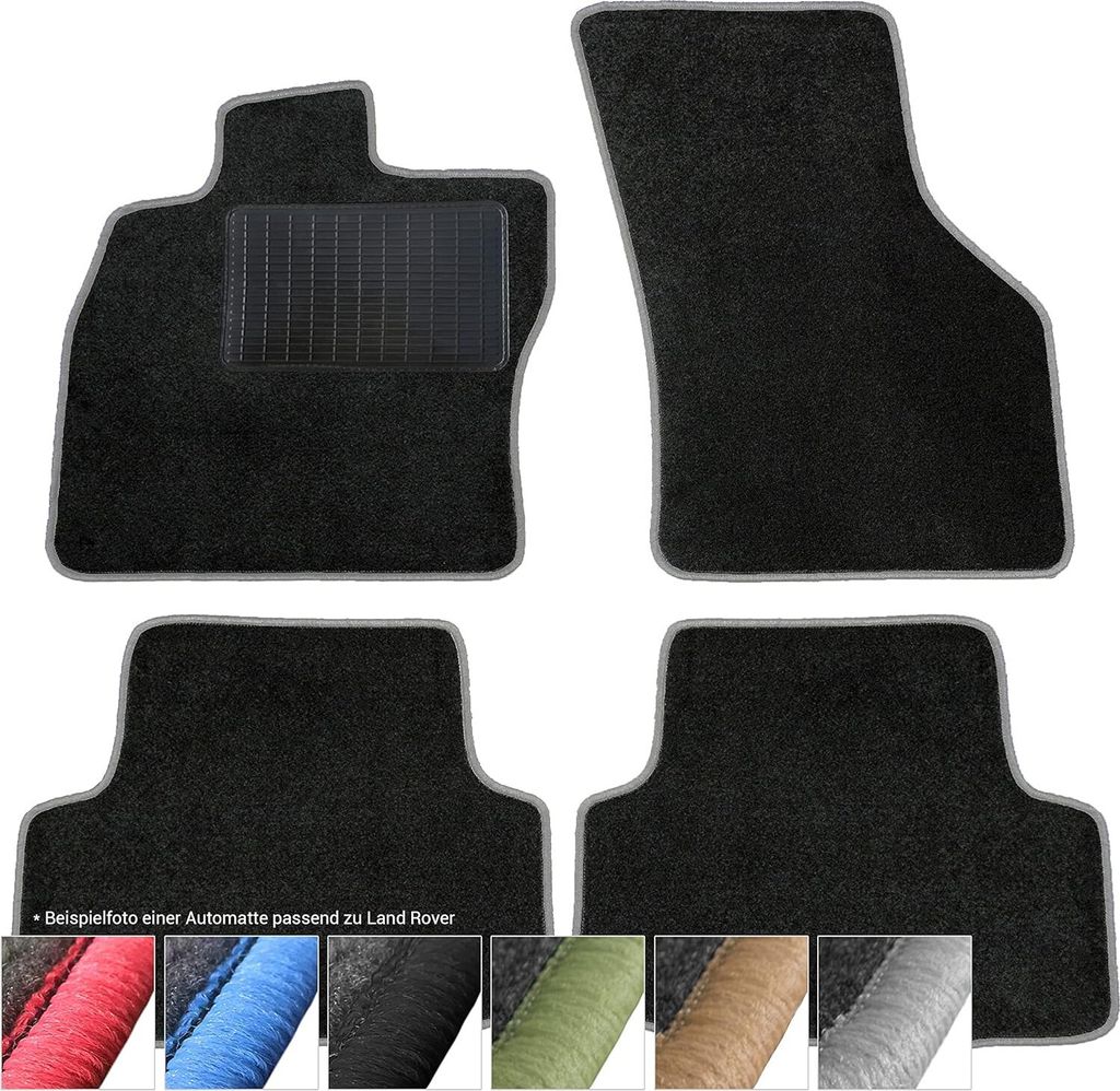 moto-MOLTICO Fußmatten Auto Velours Autoteppiche Schwarz Automatten Set 4-teilig passend für Range Rover II ab 2001 (Graue - Ziernähte)