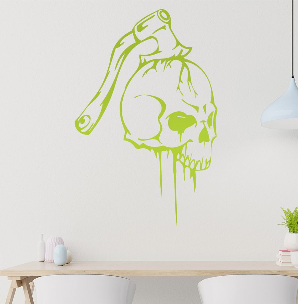 Axt im Schädel Wandtattoo in 6 Größen - Wandaufkleber Wall Sticker - Dekoration, Küche, Wohnzimmer, Schlafzimmer, Badezimmer