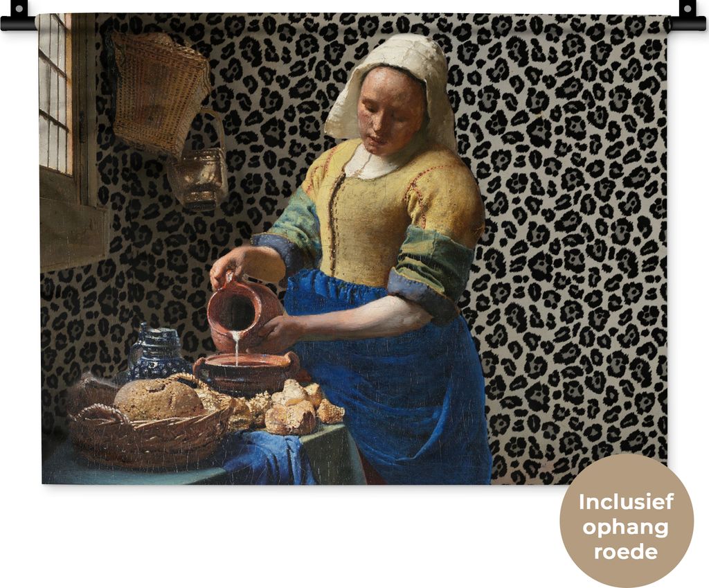 MuchoWow Wandteppich Wandbehang Milchmädchen - Kunst - Pantherdruck - Vermeer - Gemälde - Alte Meister 60x45 cm Tapisserie Dekoration Wandtuch ...